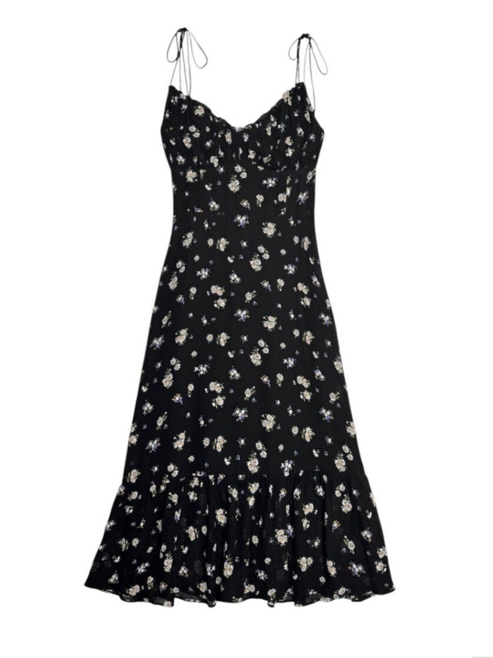 REFORMATION FLORAL COTTAGE CORE MIDI DRESS ROMANTIC BLOOMCORE BLACK SIZE 10 - Picture 2 of 3